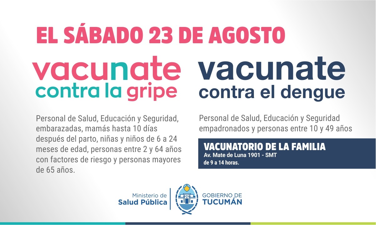 Tucumán realizará jornada de vacunación contra gripe y dengue este sábado