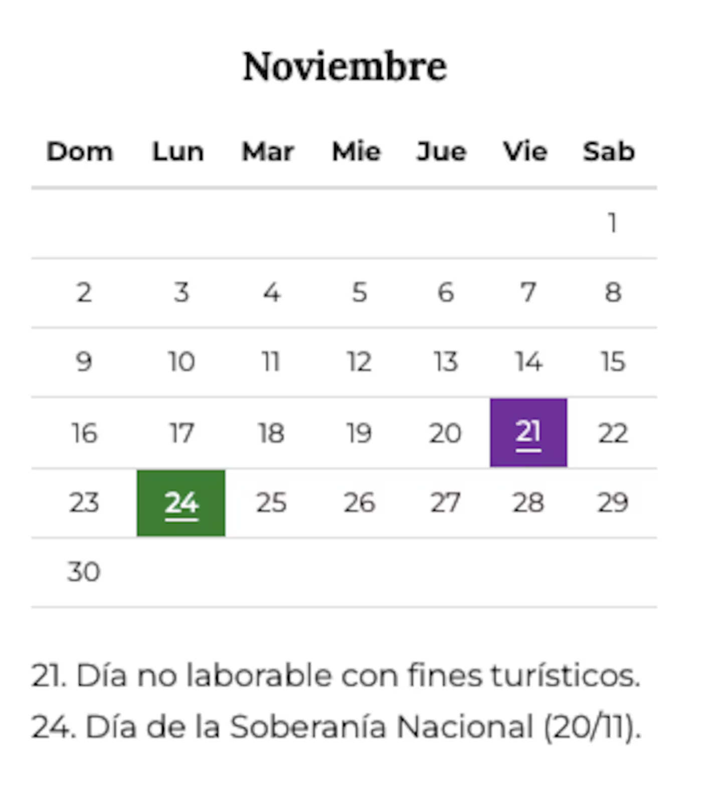 Fin de semana extralargo en noviembre: qué días serán no laborables y cuál es el feriado nacional