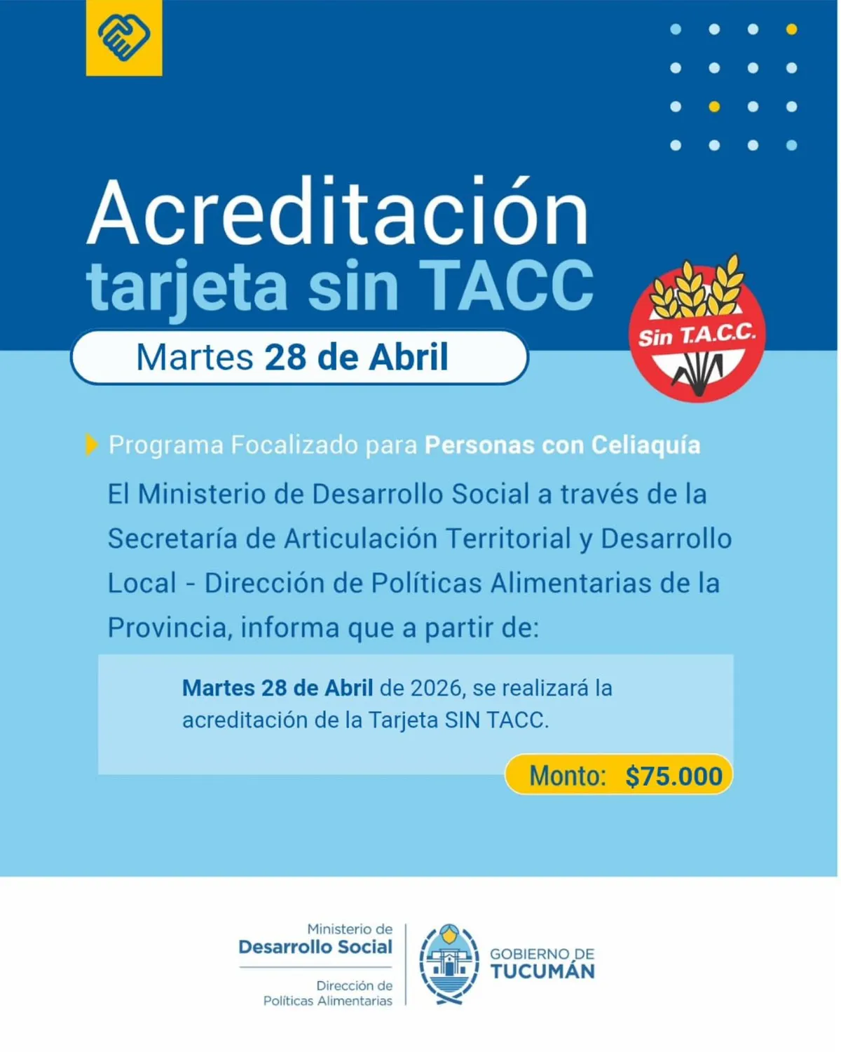 Desde este martes, acreditan la Tarjeta Sin TACC en Tucumán